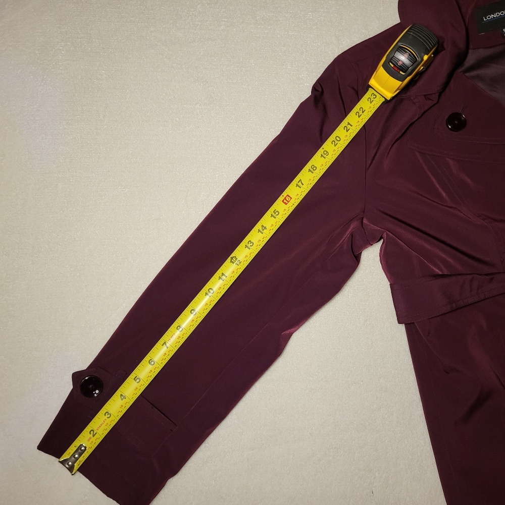 London Fog Eggplant Purple Trench Coat With Belt Tie And Removable Hood - Picture 9 of 12